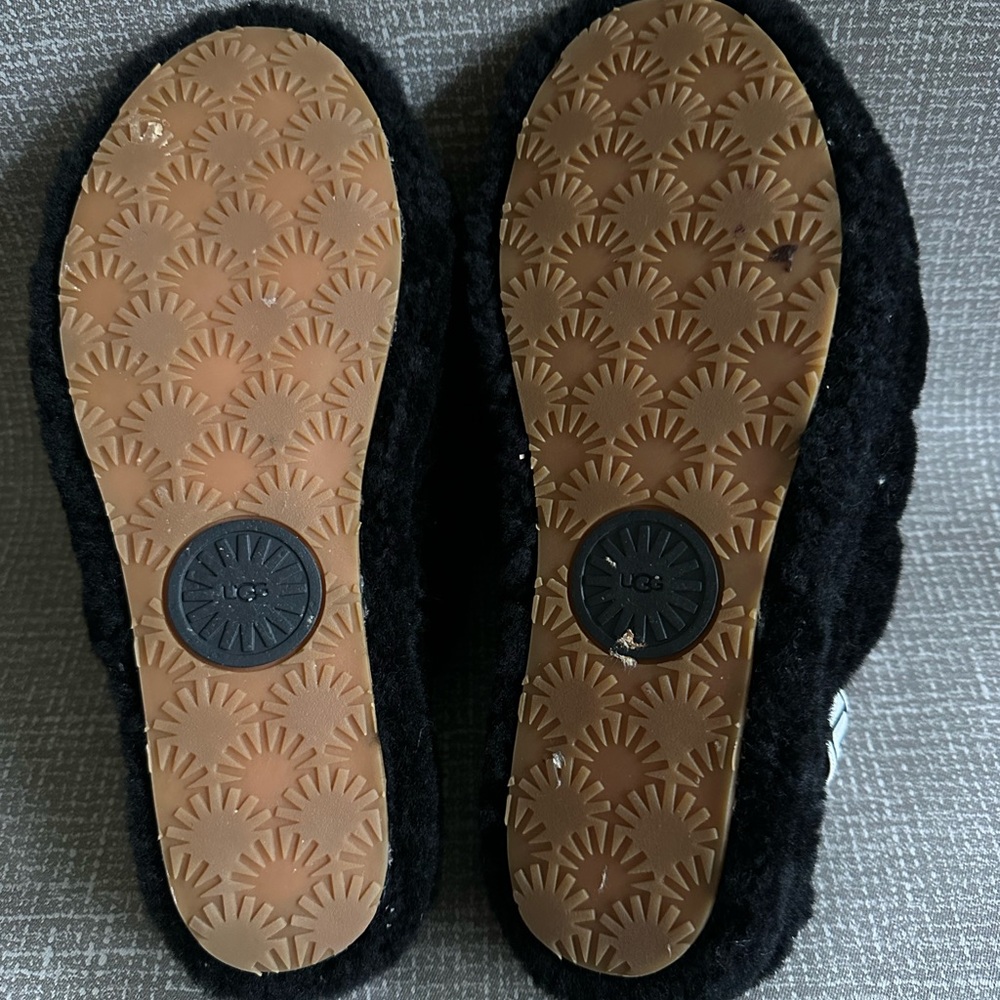 UGG Black Fluff Yeah Slides Slippers with Logo Strap size 9 - Picture 11 of 11